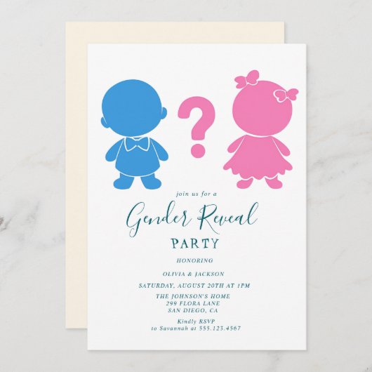 Rosa und blaues Baby Silhouette Gender Reveal Part Einladung (Vorne/Hinten)