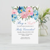 Rosa und blaues Blumengeschlecht laden Party ein Einladung (Stehend Vorderseite)