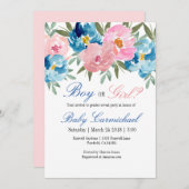 Rosa und blaues Blumengeschlecht laden Party ein Einladung (Vorne/Hinten)