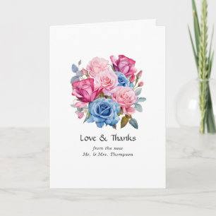 Rosa und blaues blumengeschmücktes Hochzeitssemble Dankeskarte