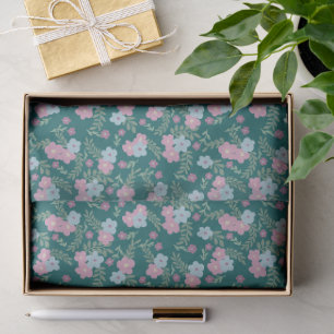 Rosa und blaues Blumenmuster auf Türkis – Modern Seidenpapier