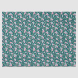 Rosa und blaues Blumenmuster auf Türkis – Modern Seidenpapier