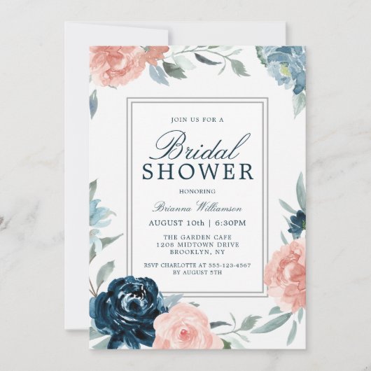 Rosa und blaues Brautparty Einladung (Vorderseite)