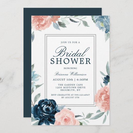 Rosa und blaues Brautparty Einladung (Vorne/Hinten)