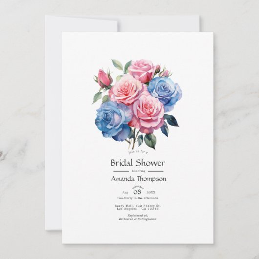 Rosa und blaues Brautparty Einladung (Vorderseite)