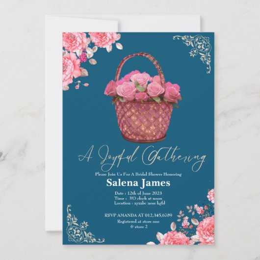 Rosa und blaues Brautparty im Korb Einladung (Vorderseite)