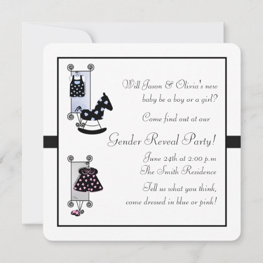 Rosa und blaues Carriage Gender Reveal Party Einladung (Rückseite)