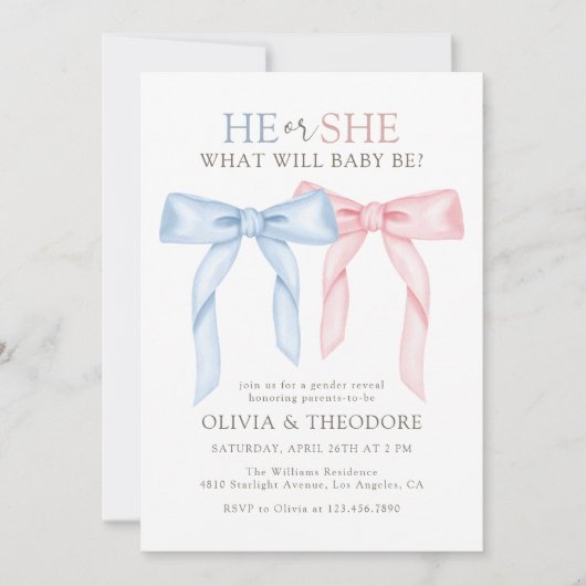 Rosa und blaues Coquette-Party Einladung (Vorderseite)