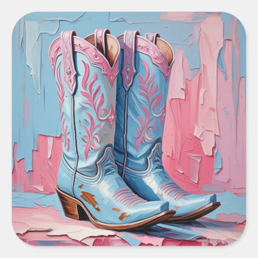 Rosa und blaues Cowgirl Stiefel Sticker (Vorderseite)