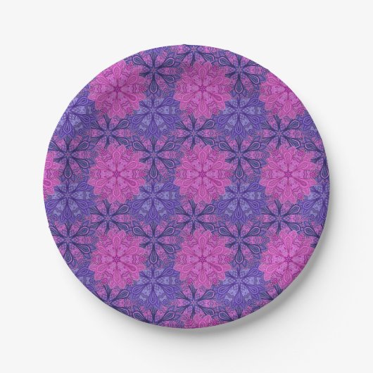 Rosa und blaues farbenfrohes Mandala-Muster Pappteller (Vorderseite)