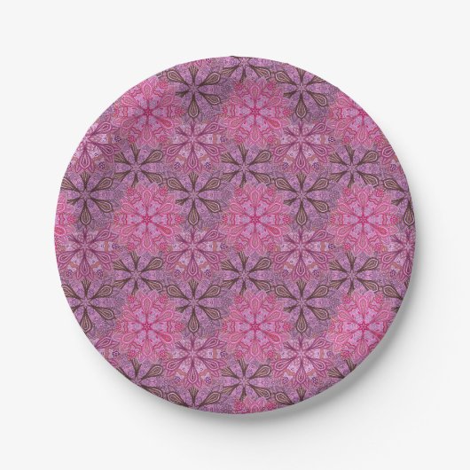 Rosa und blaues farbenfrohes Mandala-Muster Pappteller (Vorderseite)
