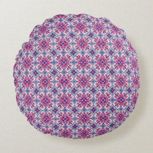 Rosa und blaues Fliesendesign Rundes Kissen