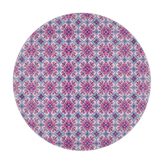 Rosa und blaues Fliesendesign Schneidebrett (Vorderseite)