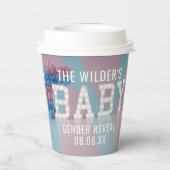 Rosa und blaues Geschlecht zeigen Babyduschpapiert Pappbecher (Rückseite)