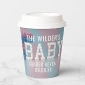 Rosa und blaues Geschlecht zeigen Babyduschpapiert Pappbecher (Vorderseite)
