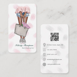 Rosa und Blaues Girly-Hortikulturist-QR-Code Visitenkarte