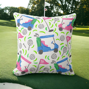 Rosa und blaues Golfwagen-Muster / Golf-Dekor Kissen