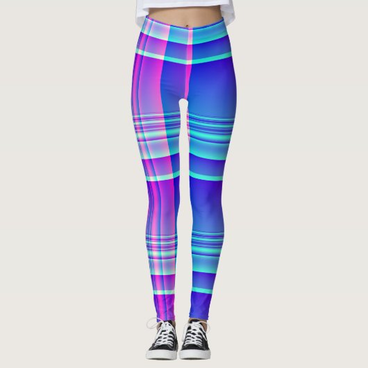 Rosa und blaues kariertes Checkered Leggings (Vorderseite)