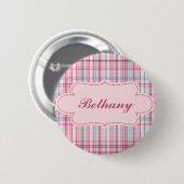 Rosa und blaues kariertes mit Aufkleber Button (Vorne & Hinten)