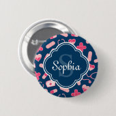 Rosa und blaues Krankenmuster mit Monogramm Button (Vorne & Hinten)