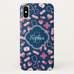 Rosa und blaues Krankenmuster mit Monogramm Case-Mate iPhone Hülle