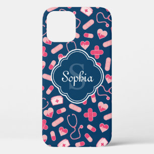 Rosa und blaues Krankenmuster mit Monogramm Case-Mate iPhone Hülle