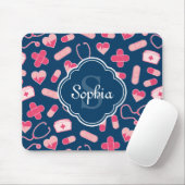 Rosa und blaues Krankenmuster mit Monogramm Mousepad (Mit Mouse)