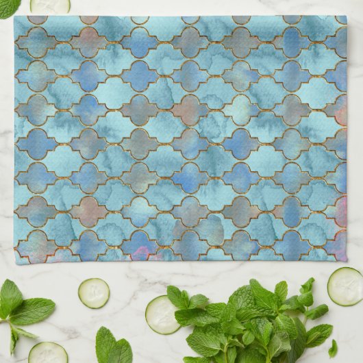 Rosa und blaues Maroccan Muster Geschirrtuch (Gefaltet)