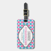 Rosa und blaues Mod-Retro Muster personalisiert Gepäckanhänger (Vorderseite vertikal)