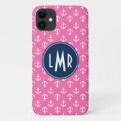 Rosa und blaues Monogramm verankert Muster Case-Mate iPhone Hülle (Rückseite)