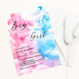 Rosa und blaues Rauch Baby Gender Reveal Party Einladung