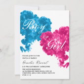 Rosa und blaues Rauch Herz-Baby-Gender-Bericht Einladung (Vorderseite)