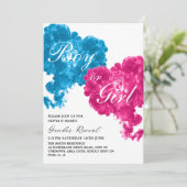 Rosa und blaues Rauch Herz-Baby-Gender-Bericht Einladung (Stehend Vorderseite)