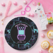 Rosa und blaues Retro-Arcade-Videospiel Pappteller (Party)