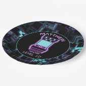 Rosa und blaues Retro-Arcade-Videospiel Pappteller (Schrägansicht)