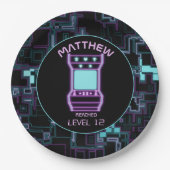 Rosa und blaues Retro-Arcade-Videospiel Pappteller (Vorderseite)