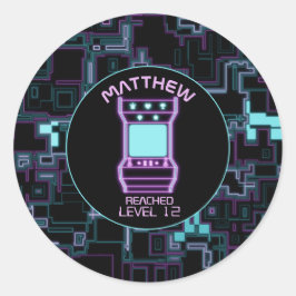 Rosa und blaues Retro-Arcade-Videospiel Runder Aufkleber