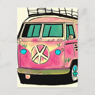 Rosa und Blaues Retro-Hippie-Van-Vintage-Art Postkarte