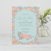 Rosa und blaues Shabby Chic Brautparty Einladung (Stehend Vorderseite)