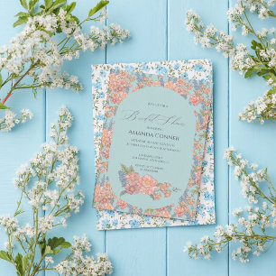 Rosa und blaues Shabby Chic Brautparty Einladung