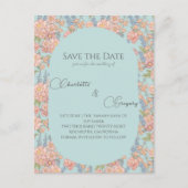 Rosa und blaues Shabby Chic Save the Date Ankündigungspostkarte (Vorderseite)