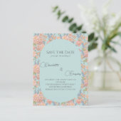 Rosa und blaues Shabby Chic Save the Date Ankündigungspostkarte (Stehend Vorderseite)