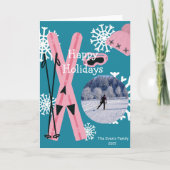 Rosa und blaues Skifahren Karte (Vorderseite)