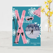 Rosa und blaues Skifahren Karte (Gelbe Blume)