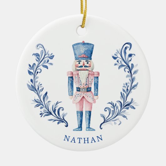 Rosa und blaues Wappen Nutcracker Keramik Ornament (Vorne)