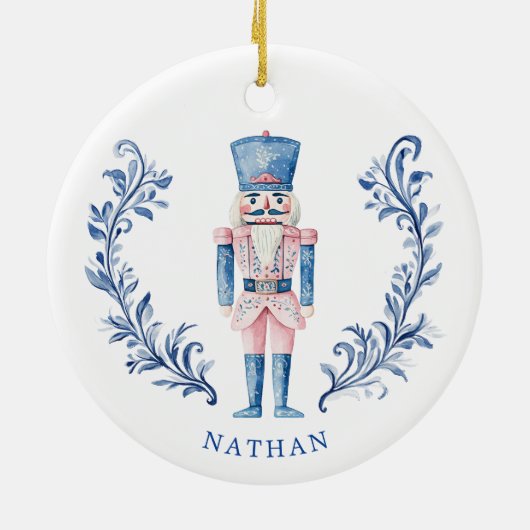 Rosa und blaues Wappen Nutcracker Keramik Ornament (Hinten)