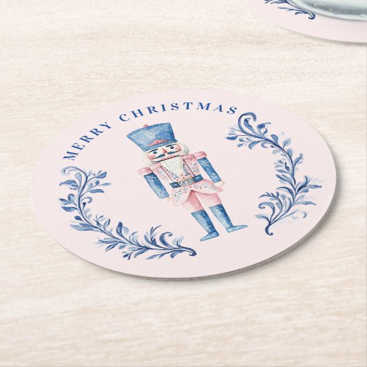 Rosa und blaues Wappen Nutcracker Runder Pappuntersetzer (Angewinkelt)