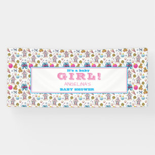 Rosa und blaues Weihnachtsmuster Girl Babydusche Banner