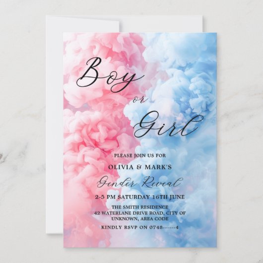 Rosa und Blaurauchjunge oder weibliche Geschlechts Einladung (Vorderseite)