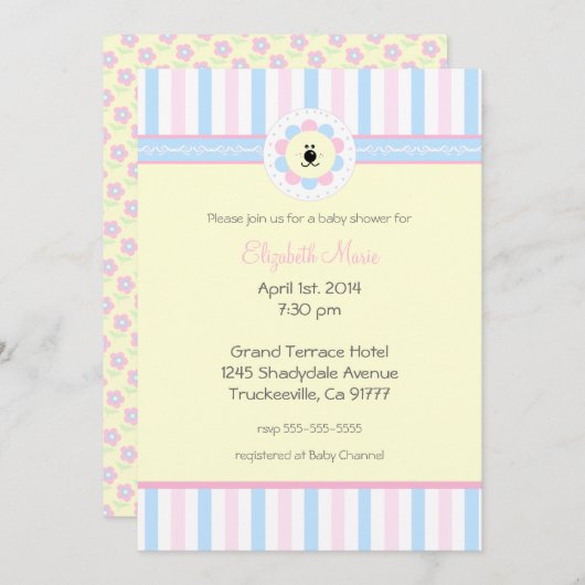 Rosa und Blue-Baby-Dusche- Einladung (Vorne/Hinten)